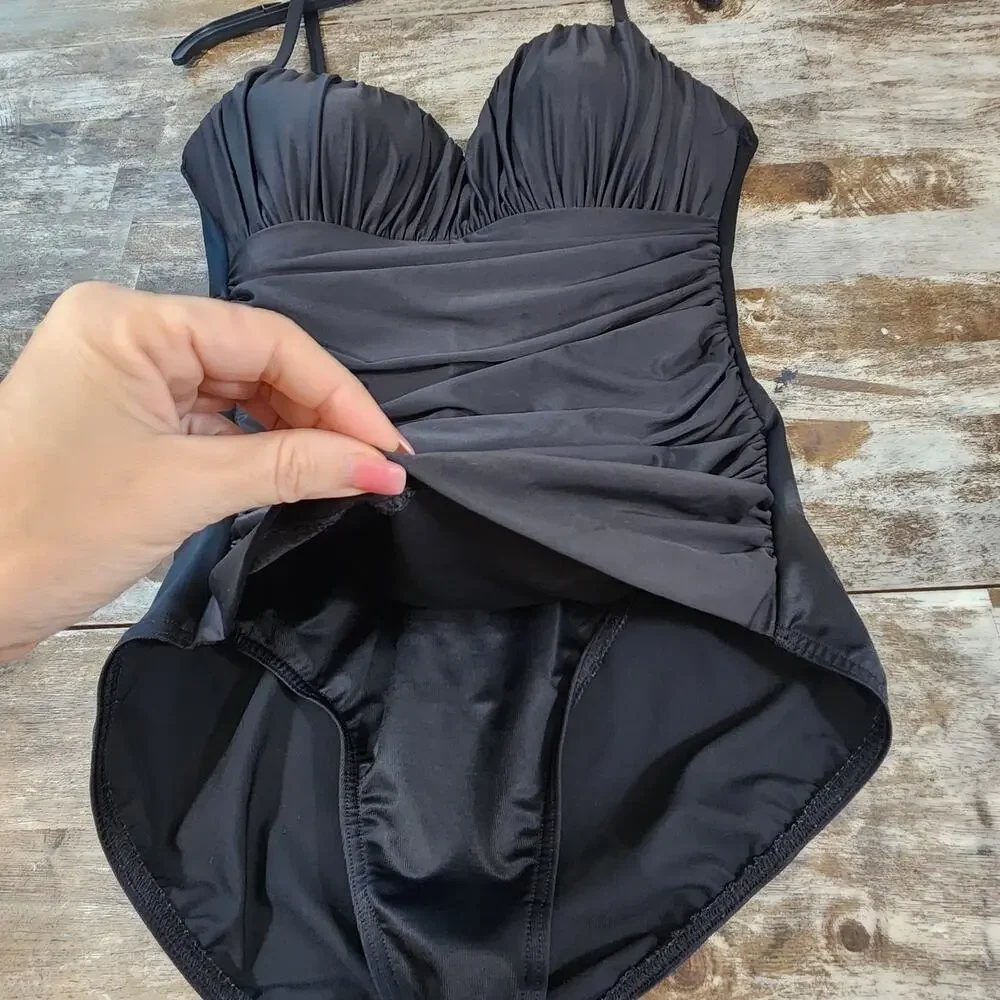 Miraclesuit One Piece Swimsuit Ruched Black Size 14 Beach Slimming Tummy Control